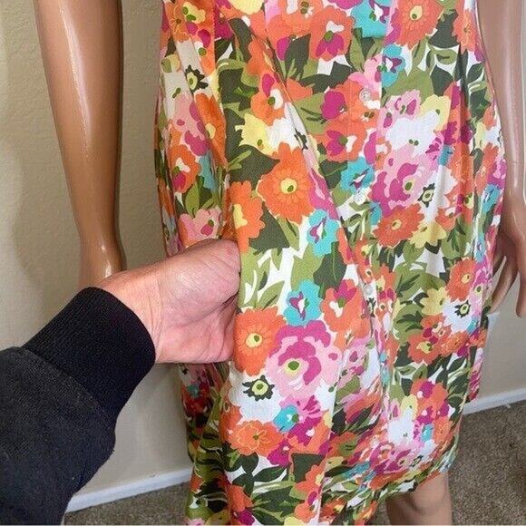 Talbots Woman Dress Pink Floral Bright Sleeveless Cotton Collar Button Down SZ 8 - Picture 9 of 13